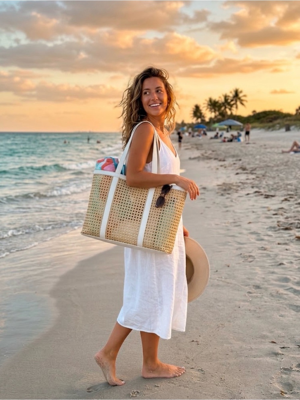 Target Beach Bag travel tote white with natural woven cane